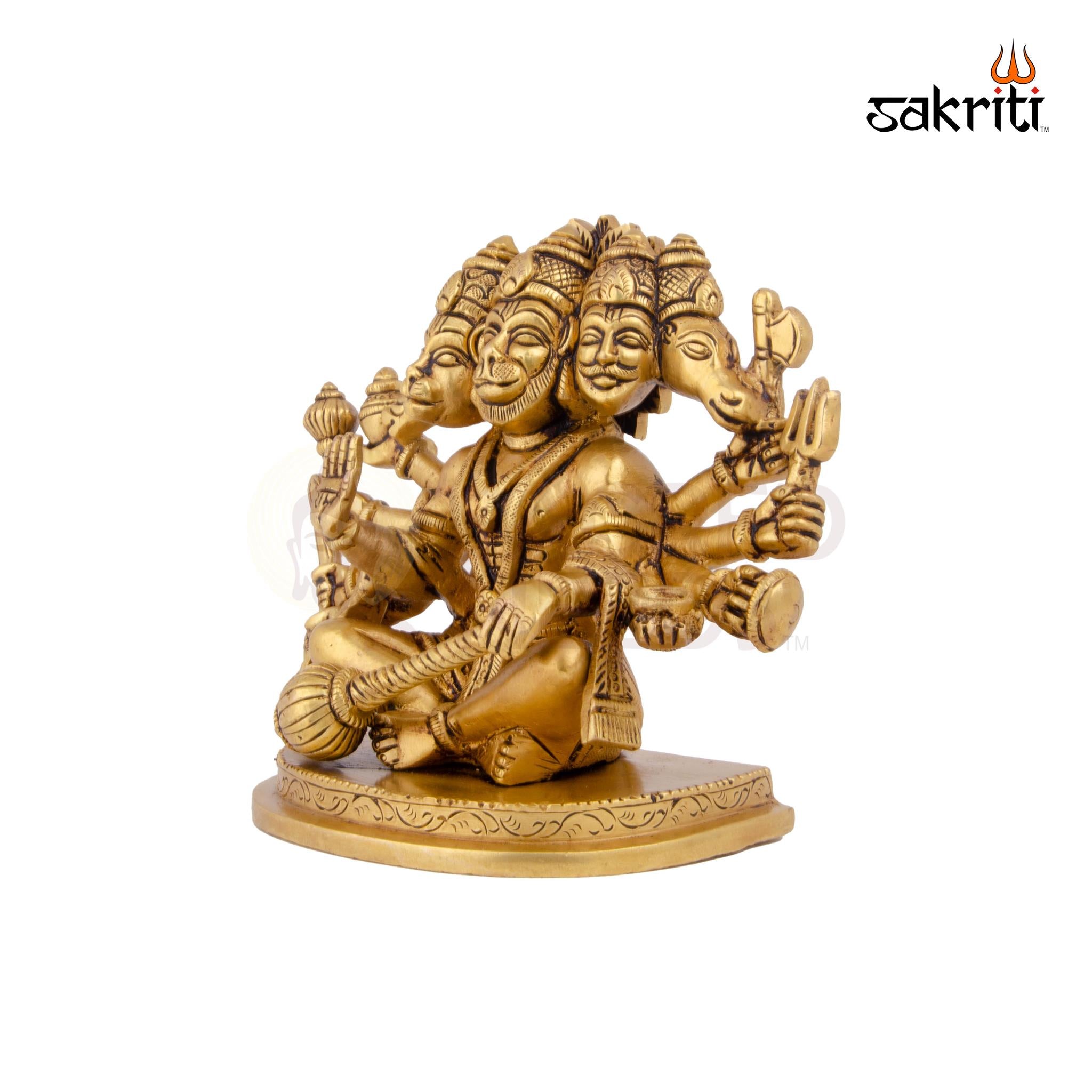 Brass 5 Mukhi Hanuman Idol – 5.4 Inch Height | Panchamukhi Hanuman Brass Statue for Pooja, Protection & Gifting