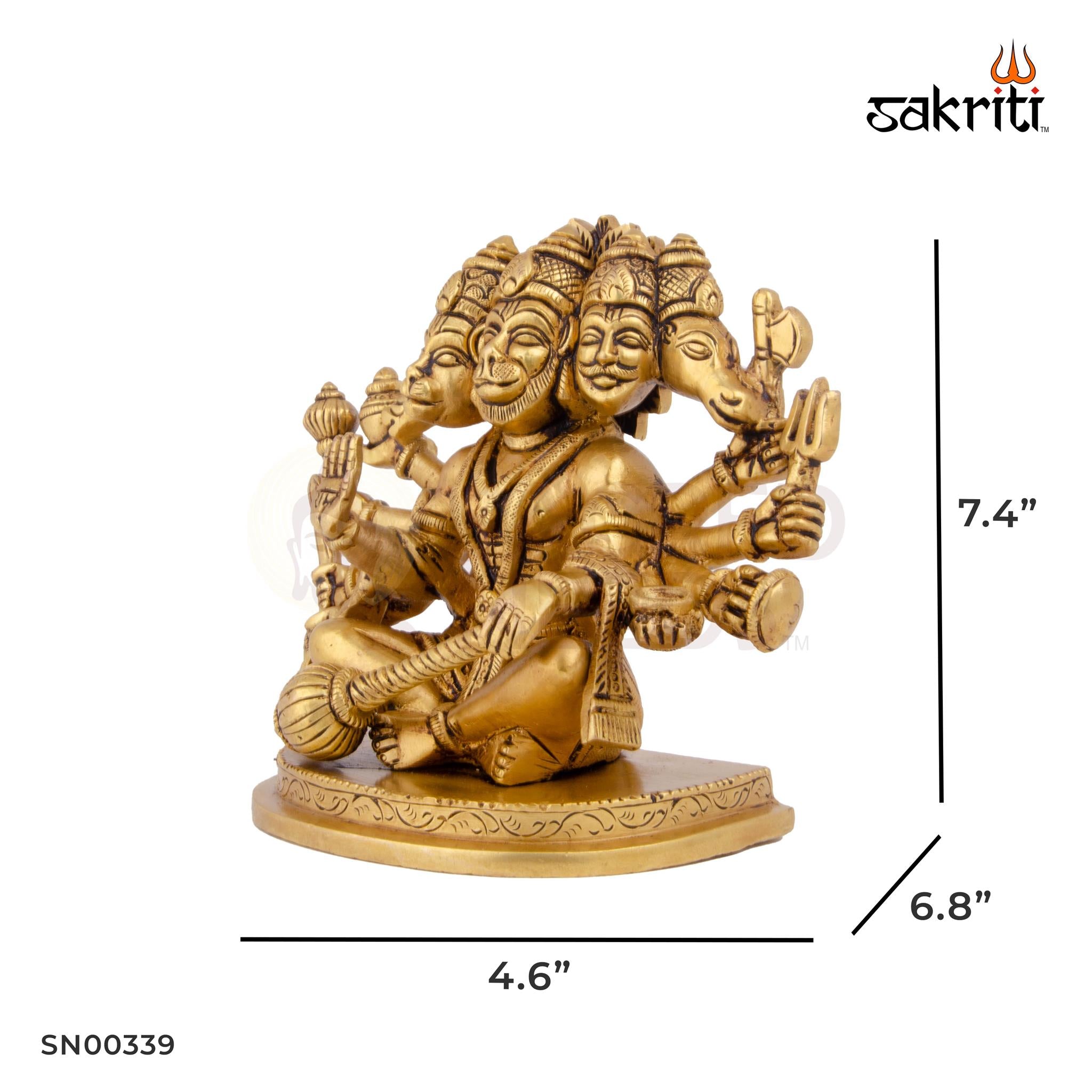 Brass 5 Mukhi Hanuman Idol – 5.4 Inch Height | Panchamukhi Hanuman Brass Statue for Pooja, Protection & Gifting