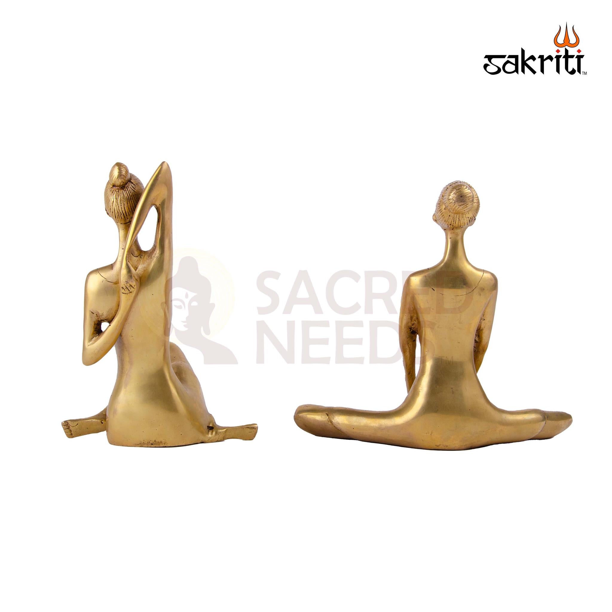 Brass Yoga Lady Set – 7 Inch Height | Set of 4 Yoga Pose Figurines in Brass for Wellness Decor & Gifting
