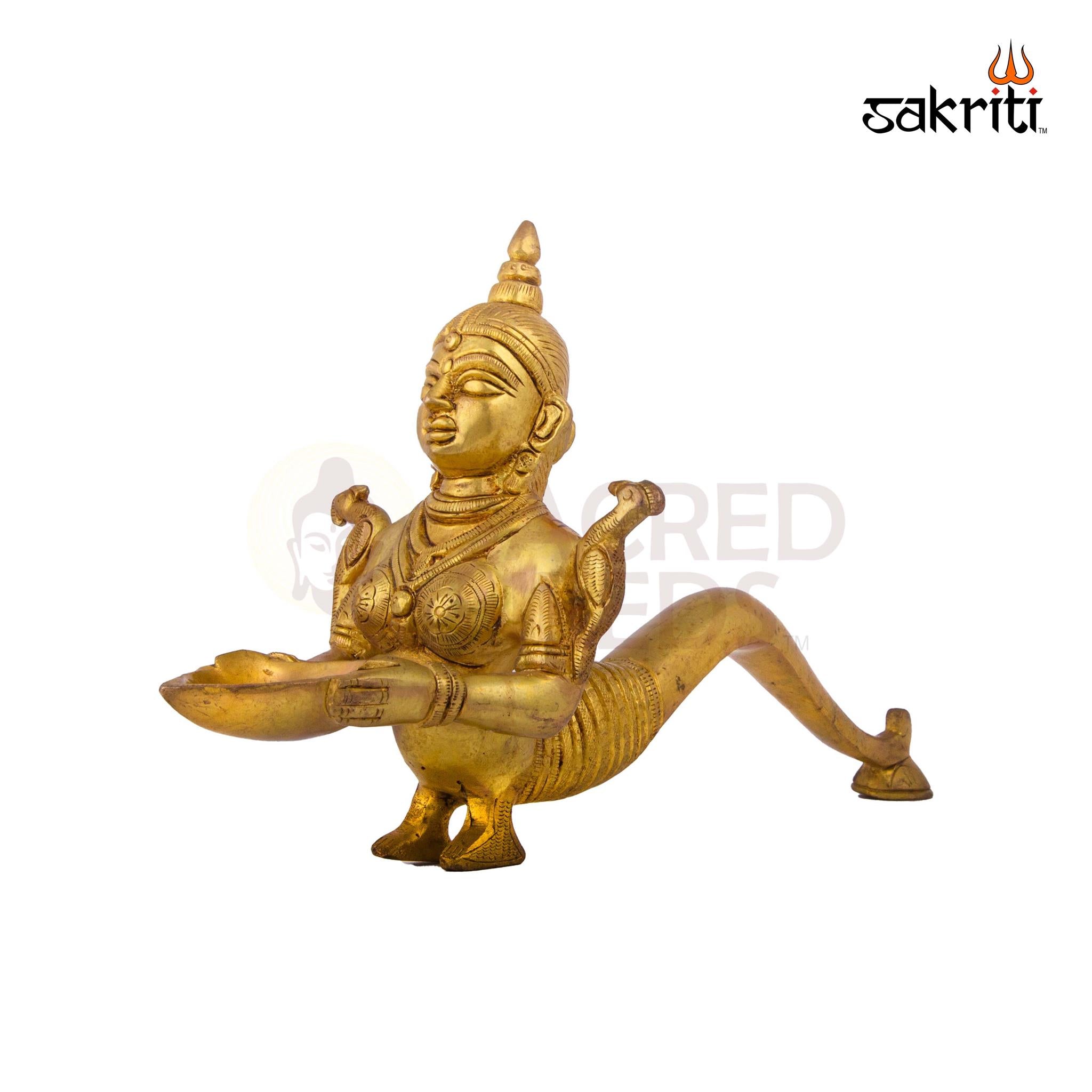 Brass Pavai Arti – 7 Inch Height | Brass Aarti Figure of Lady Holding Lamp for Rituals, Temple & Gifting