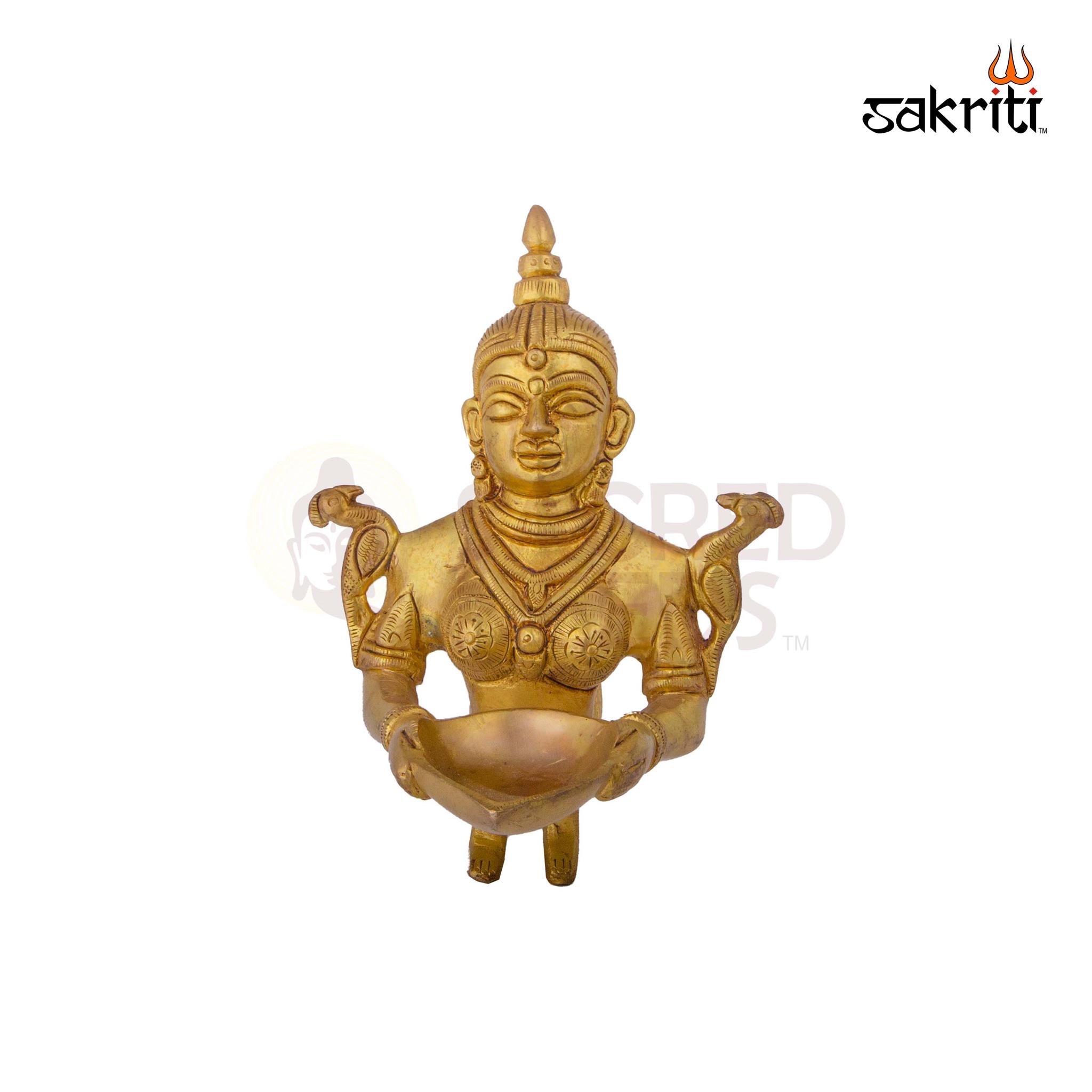 Brass Pavai Arti – 7 Inch Height | Brass Aarti Figure of Lady Holding Lamp for Rituals, Temple & Gifting