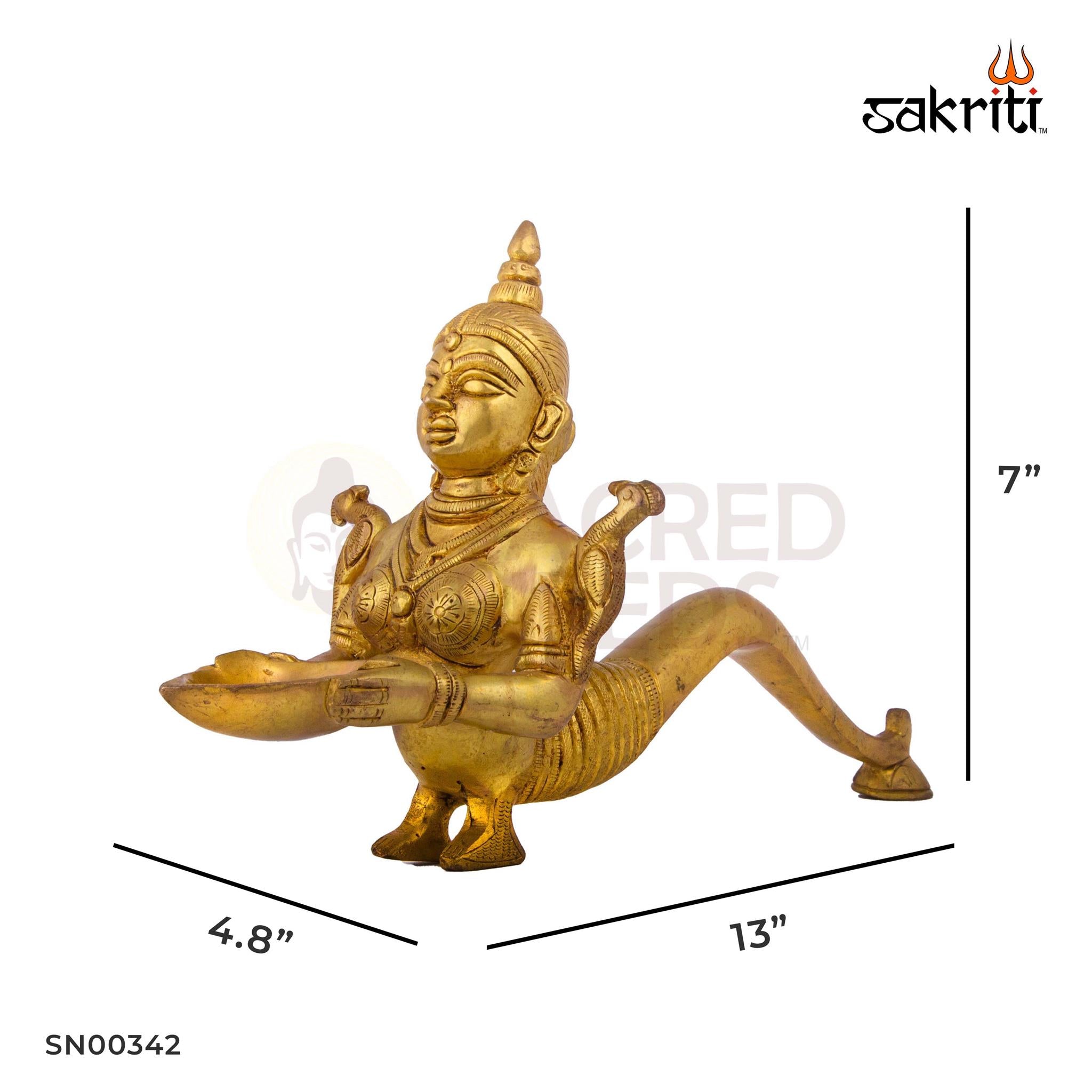 Brass Pavai Arti – 7 Inch Height | Brass Aarti Figure of Lady Holding Lamp for Rituals, Temple & Gifting