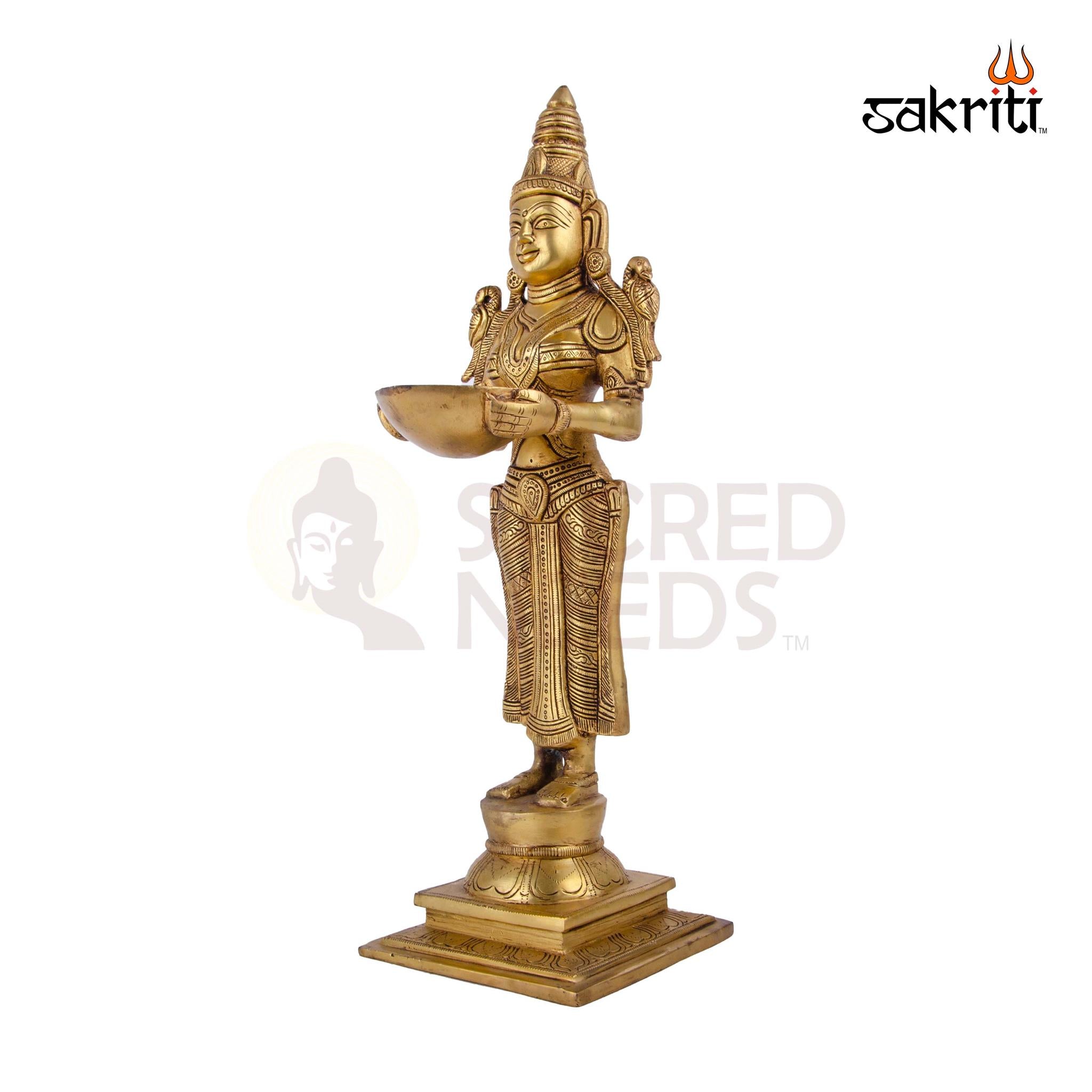 Brass Pavai Vilakku – 14.7 Inch Height | Tall Standing Lady Brass Oil Lamp for Home Pooja & South Indian Decor