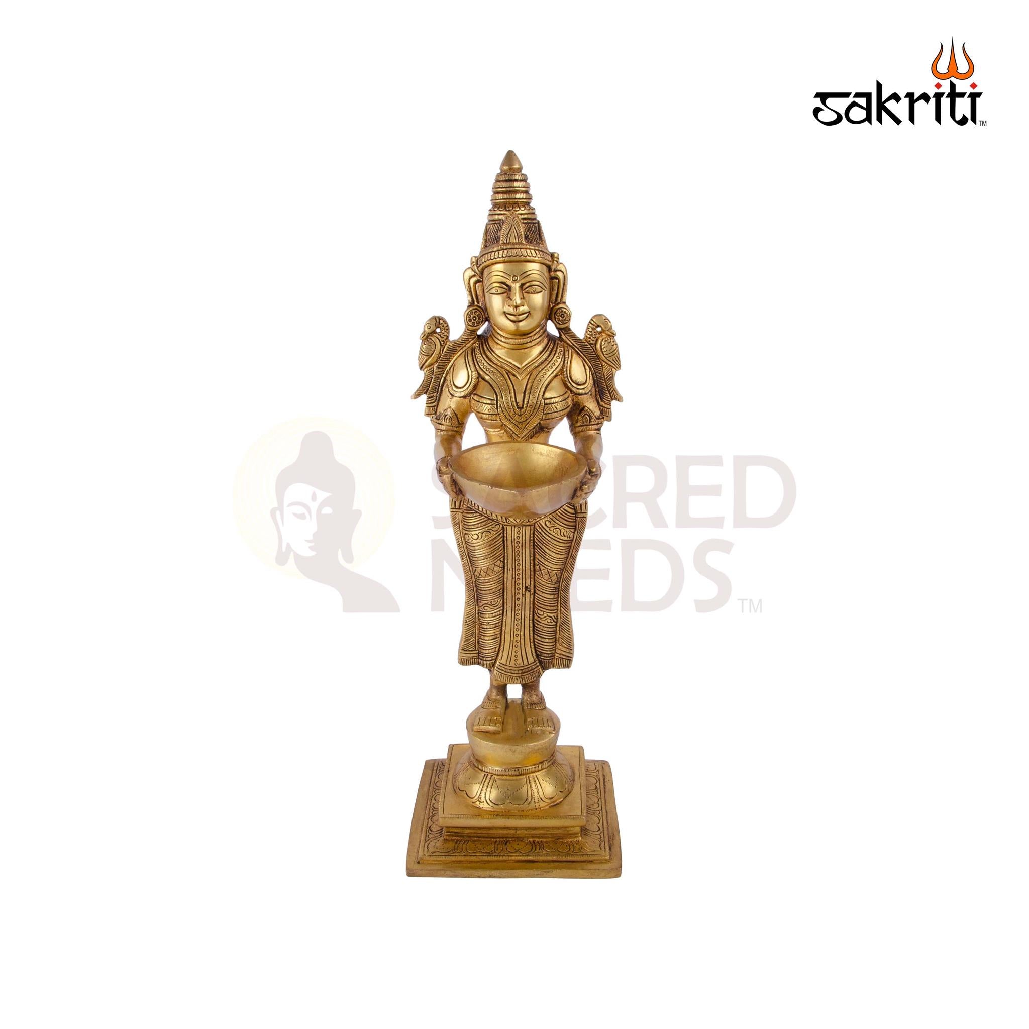Brass Pavai Vilakku – 14.7 Inch Height | Tall Standing Lady Brass Oil Lamp for Home Pooja & South Indian Decor