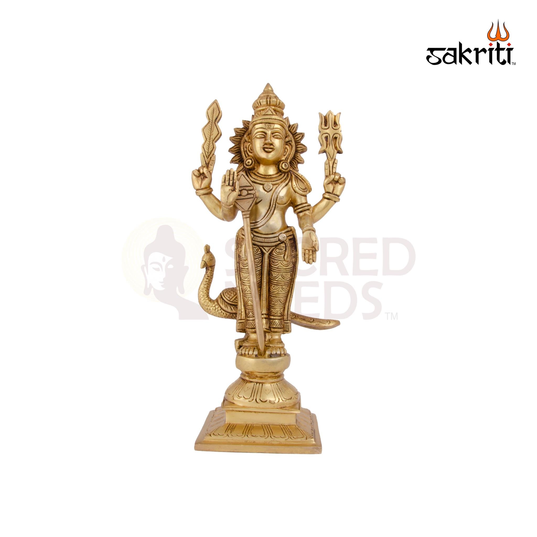 Brass Murugan Idol – 11.2 Inch Height | Lord Murugan Brass Statue for Kavadi Pooja, Temple & Home Altar