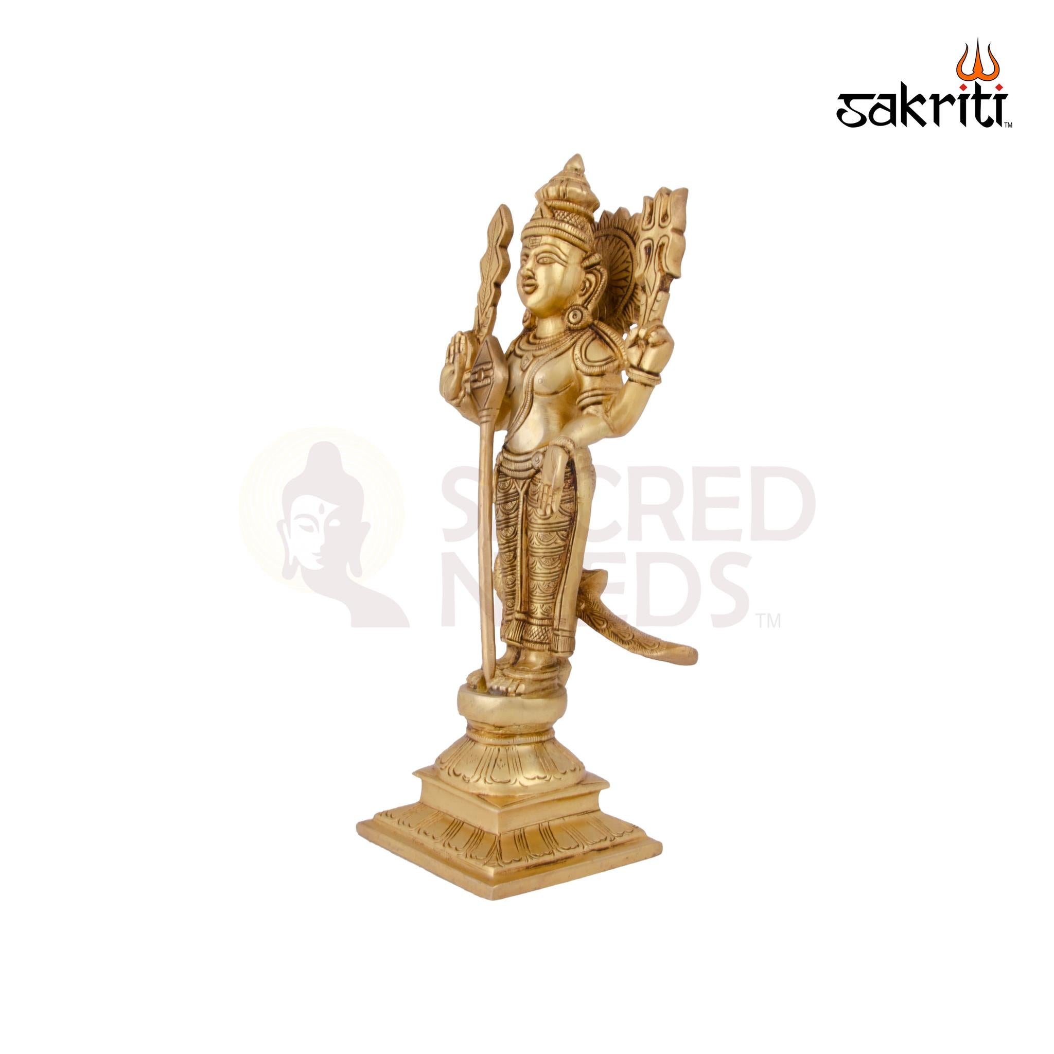Brass Murugan Idol – 11.2 Inch Height | Lord Murugan Brass Statue for Kavadi Pooja, Temple & Home Altar