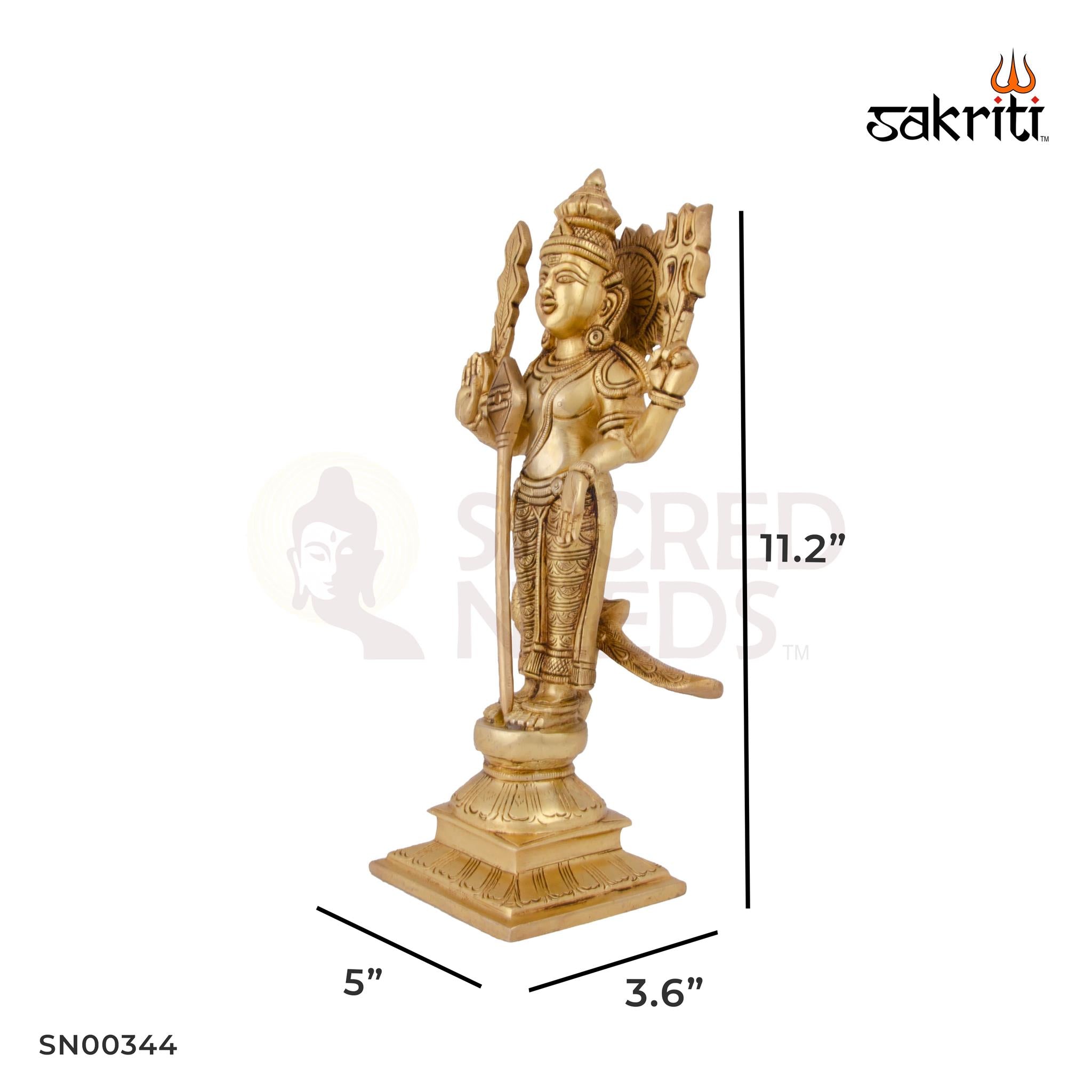 Brass Murugan Idol – 11.2 Inch Height | Lord Murugan Brass Statue for Kavadi Pooja, Temple & Home Altar