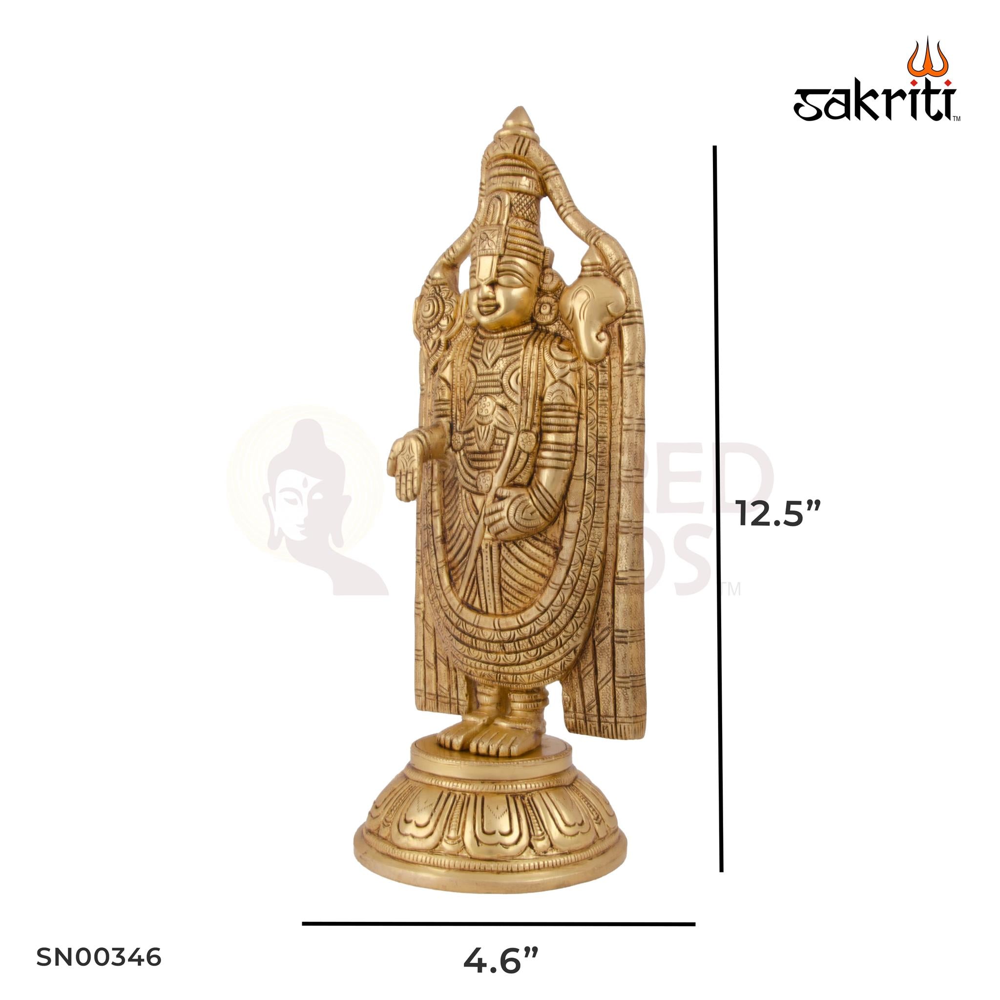 Brass Balaji Idol – 12.5 Inch Height | Lord Venkateswara Brass Statue for Tirupati Pooja & Spiritual Decor