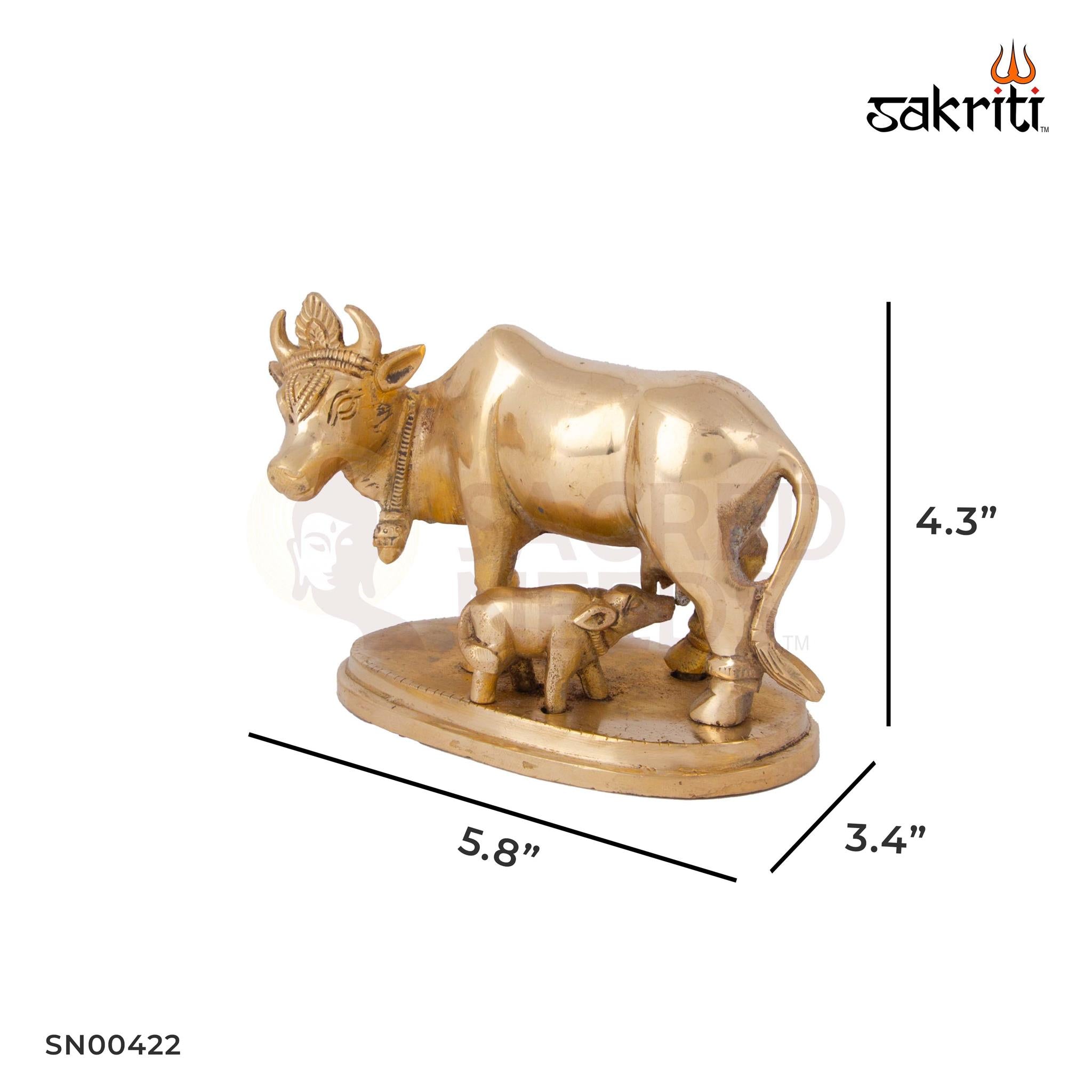 Brass Cow & Calf – 4.3 Inch Height | Traditional Brass Sculpture of Cow and Calf for Pooja & Decoration