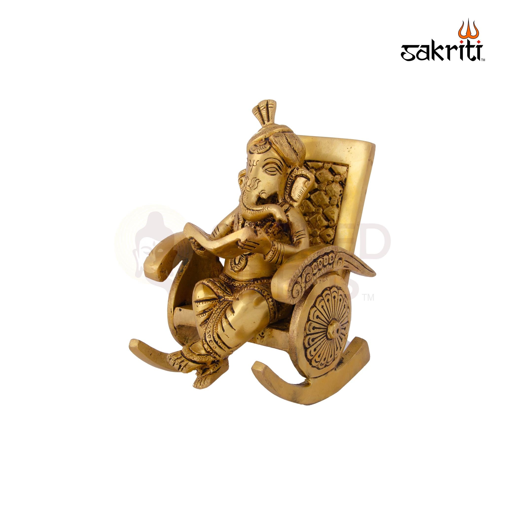 Brass Chair Ganesha – 6.5 Inch Height | Ganesha Idol on Chair for Pooja & Home Decoration