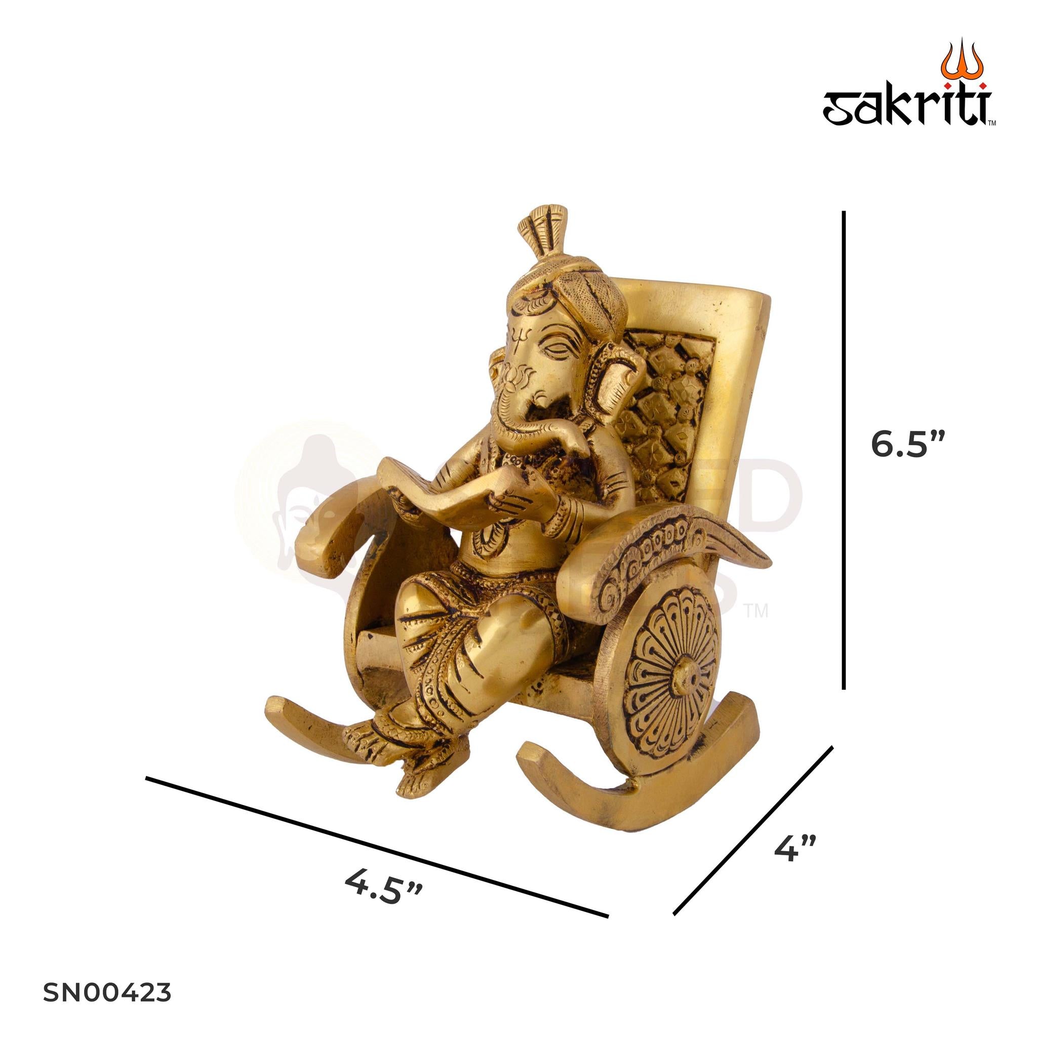 Brass Chair Ganesha – 6.5 Inch Height | Ganesha Idol on Chair for Pooja & Home Decoration