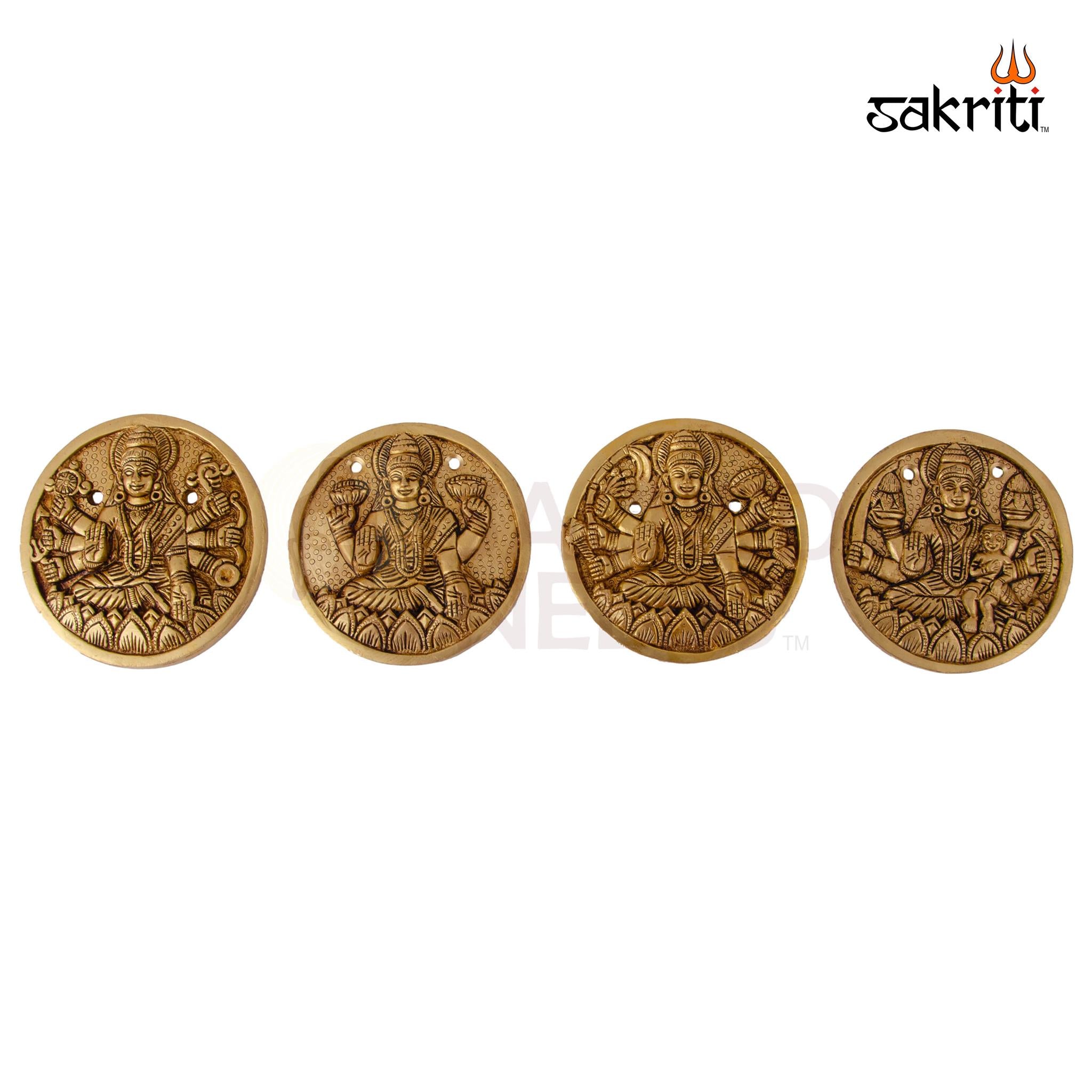 Brass Ashtalakshmi Plates Mounted – 4 Inch Height | Set of 8 Lakshmi Plates Mounted for Pooja