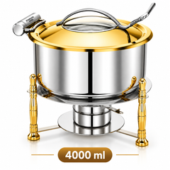 Triply Chafer with Stand | Gold Lid & Gold Legs